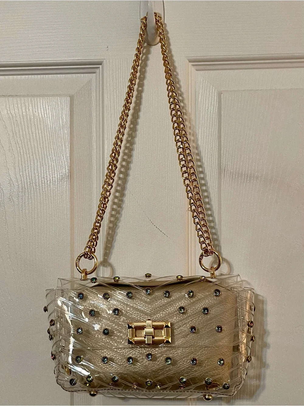 NWT CATO Clear Jelly Shoulder Bag with Gold Hardware and Iridescent Studs - Picture 6 of 11